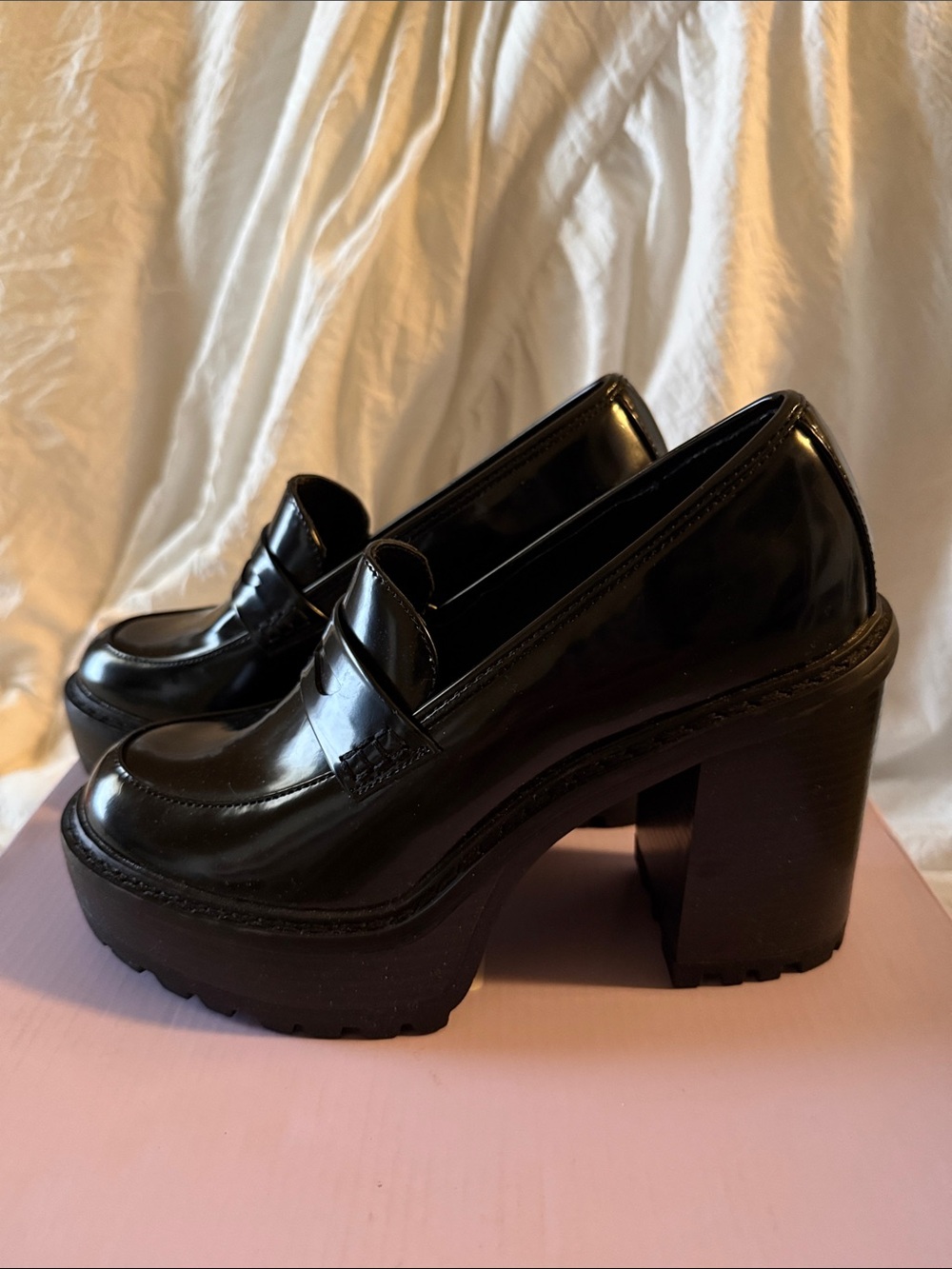 Madden Girl Kassidy Black Patent Platform Loafers